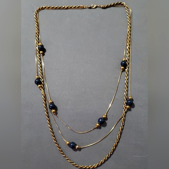 Multi-Layer, Blue and Gold Necklace - Picture 1 of 5